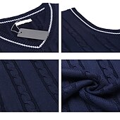 preiswerte Herrenpullover-Weihnachtspullover, Herrenpullover, Weste, Strickpullover, Pullover mit Zopfmuster, normal gestrickt, einfarbig, V-Ausschnitt, warm halten, modern, zeitgenössisch, Alltagskleidung, Ausgehen, Kleidung, Herbst, Winter, Weiß, Rot, S, M, L