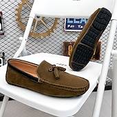 cheap Men&#039;s Slip-ons &amp; Loafers-Men&#039;s Orange and Blue Suede Driving Loafers with Tassel Detail and Non-Slip Rubber Sole - Stylish and Comfortable for Casual and Driving Wear
