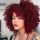 economico Parrucche trendy sintetiche-parrucche afro corte e ricce per le donne parrucca riccia crespa blu con frangia bomba capelli ricci parrucche sintetiche senza colla complete in fibra resistente al calore parrucca di Halloween di