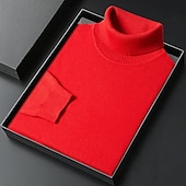 billige genser for menn-Herre Turtleneck genser Pullover genser Julegenser Riflet Strikke Vanlige topper Strikket عادي Rullekrage Hold Varm Moderne Moderne Dagligdagstøy Ut på byen Klær Høst Vinter Kamel Svart S M L