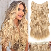 cheap Clip in Extensions-Hair Extensions 20 Inch Long Wavy Blonde Hair Extensions with Invisible Wire Adjustable Size 4 Secure Clips in Hair Extensions for Women