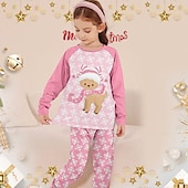 billiga Flickans 3D-tecknad film-Flickor 3D jultomten Pyjamas set Långärmad 3D-tryck Höst Vinter Aktiv Mode söt stil Polyester Barn 3-12 år Rund hals Hem Casual Inomhus Normal