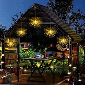 abordables Lumières de cordes solaires-1pc feux d&#039;artifice solaires d&#039;extérieur, décoration de jardin en forme de sphère de Noël en forme d&#039;étoile à LED