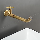 cheap Wall Mount-Wall Mounted Bathroom Sink Faucet, Brass Constructed Single Handle One Hole Long Reversible Spout Bath Mixer Taps for Bathroom Sink Tall Vessel in Black Chrome Antique Brass Silver