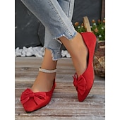 cheap Women&#039;s Flats-Women&#039;s Black Pointed Toe Flats with Bow – Elegant Slip-On Loafers for Ladies, Comfortable Casual Shoes for Work, Office, and Daily Wear