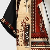 abordables Patrón étnico-Hombre Tribal Étnico Impresión de pañuelo Camisa Abotonar la camisa Manga Corta Vintage Tribal Exterior Calle Casual Diario Otoño Cuello Vuelto Botones Estampado Negro Azul Marrón