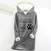 cheap Humor&amp;Quotes Tops-Women&#039;s Hoodie Sweatshirt Pullover Sherpa Letter Casual Sports Print Warm Fuzzy Comfrt Hoodie Long Sleeve Top Micro-elastic Fall &amp; Winter Comfrt Breathable Soft Fabric