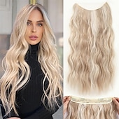 cheap Clip in Extensions-Hair Extensions 20 Inch Long Wavy Blonde Hair Extensions with Invisible Wire Adjustable Size 4 Secure Clips in Hair Extensions for Women