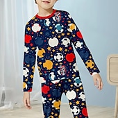 billiga Pojkens 3D Sporter &amp; Spel-Pojkar 3D jultomten Fotboll Julpyjamas Juluppsättningar Pyjamasset Långärmad 3D-tryck Höst Vinter Aktiv Häftig Dagligen Barn 3-12 år Rund hals Hem Casual Inomhus Normal