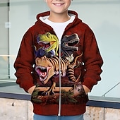 billiga Pojkens 3D-djur-Pojkar 3D Dinosaurie Huvtröja Kappa Ytterkläder Långärmad 3D-tryck Höst Vinter Mode Streetwear Häftig Polyester Barn 3-12 år Utomhus Ledigt Dagligen Normal