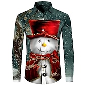 お買い得  クリスマスシーン衣装-サンタクロース 雪だるま カジュアル 男性用 シャツ クリスマス デイリーウェア お出かけ 秋冬 折襟 長袖 ブルー, グリーン S, M, L 4方向ストレッチ生地 シャツ