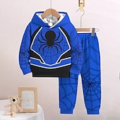billiga Pojkens 3D-djur-miles morales kostym halloween pojkar 3d spindel huvtröja &amp; byxor set långärmad 3d-utskrift höst vinter aktivt mode cool polyester barn 3-12 år utomhus street semester normal passform