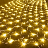 billige Soldrevet-1,5m 3M 6m Lysslynger 96/192/672 LED EL Varm hvit Kjølig hvit Multifarget LED Net Mesh strenglys Halloween Solar Ferie 24 V