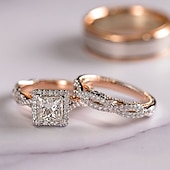 ieftine Inele-Inel pentru cupluri bărbați și femei nuntă geometrice aur cupru piatră strălucitoare mini vintage stilate simple 3 piese care impresionează