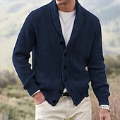preiswerte Herren Strickjacke-Herren Pullover Strickjacke Kurzer Pullover Gerippt Stricken Knopf Strick Feste Farbe Schalrevers Basic Brautkleider schlicht Täglich Festtage Bekleidung Herbst Winter Schwarz Marineblau S M L