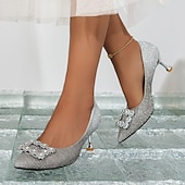 cheap Semi-Formal-Women&#039;s Heels Wedding Shoes Pumps Dress Shoes Glitter Crystal Sequined Jeweled Wedding Party Work Bridal Shoes Bridesmaid Shoes Summer Winter Rhinestone Sparkling Glitter Sequin Kitten Heel Chunky