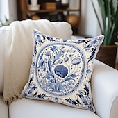 abordables style floral &amp; végétal-Taie d&#039;oreiller double face à fleurs sarcelle, taie d&#039;oreiller carrée décorative douce, pour chambre à coucher, salon, canapé, chaise, 1 pièce