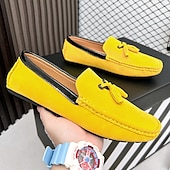 cheap Men&#039;s Slip-ons &amp; Loafers-Men&#039;s Orange and Blue Suede Driving Loafers with Tassel Detail and Non-Slip Rubber Sole - Stylish and Comfortable for Casual and Driving Wear