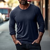 preiswerte Basic-T-Shirts-Herren T Shirt T-Shirt Langarmshirt Langarm Rundhalsausschnitt Frühling &amp; Herbst Einfach Mode Designer Basic Urlaub Straße Ausgehen Dunkel Blau Armeegrün Top T-Shirt für Herren