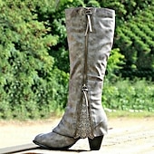 levne Cowboy &amp; Western Boots-dámské vintage westernové boty s krajkovými detaily a bočním zipem, semišové boty do půlky lýtek pro ležérní a venkovský styl
