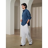 cheap Luxury Linen Shirts-10% Linen Button-Down Men&#039;s Shirt Linen Shirt White Pink Navy Blue Long Sleeve Solid Color Collar Spring &amp; Summer Casual Daily Clothing Apparel