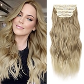 voordelige Clip-in-extensies-Synthetische uitbreidingen Klemmen Synthetisch haar Lang Haarextensies Clip-in 4 stuks Zacht Hittebestendig Pluizig Dames