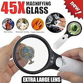 お買い得  手工具-新しいアップグレード 3x 45x ハンドヘルド拡大鏡 3 LED ライト読書虫眼鏡ジュエリー修復ツールジュエリールーペ