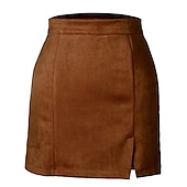 olcso Sima szoknyák-Női Szoknya Bodycon Divat Szexi Mini Magas derék Szoknyák Egyszínű Töredezett végű Vakáció Utca Bor Fekete Arcpír rózsaszín Barna Tél Kecskebőr
