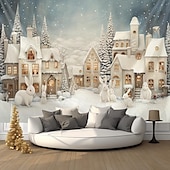Недорогие рождественский гобелен висит-белый зимний снежный город подвесной гобелен настенное искусство большой гобелен фреска декор фотография фон одеяло занавеска дом спальня гостиная украшение