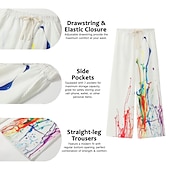 cheap Classic-Men&#039;s Graphic Prints Graffiti Linen Pants Trousers Summer Pants Mid Waist Fashion Streetwear Casual Daily Drawstring Elastic Waist Front Pocket Spring &amp; Summer 3D Print Light Khaki Black White