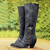 levne Cowboy &amp; Western Boots-dámské vintage westernové boty s krajkovými detaily a bočním zipem, semišové boty do půlky lýtek pro ležérní a venkovský styl