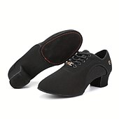 お買い得  ラテンダンスシューズ-女性用 ラテン用シューズ ダンスシューズのトレーニングの練習 性能 訓練 ヒール キューバンヒール ポインテッドトゥ 靴紐 成人 ブラック