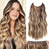 cheap Clip in Extensions-Hair Extensions 20 Inch Long Wavy Blonde Hair Extensions with Invisible Wire Adjustable Size 4 Secure Clips in Hair Extensions for Women