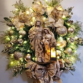 olcso Karácsonyi fények-szent karácsonyi koszorú lámpákkal, elegáns vörös jézus karácsonyi koszorúk, karácsonyi díszek, kültéri karácsonyi koszorú, vegyes díszítéssel telerakott műkoszorú az ablakfal kandalló tornácra