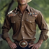 preiswerte Westernhemden für Herren-Herren Hemd Westernhemd Cowboy-Shirt Langarm Vintage Outdoor Strasse Casual Herbst Winter Umlegekragen Knopf Bedruckt Braun