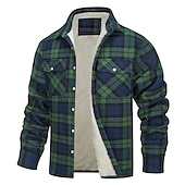 preiswerte Herrenjacken &amp; Herrenmäntel-Herren Trucker Jacke Hemdjacke Freizeitjacke Shacket Outdoor Freizeitskleidung Warm Herbst Winter Plaid Modisch Strassenmode Kargen Standard Schwarz Wein Blau Orange Grün Jacken