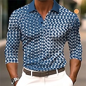 cheap Men&#039;s Geometric Polo-Men&#039;s Geometric Polo Shirts Golf Shirt Long Sleeve Polo Shirts Collared Shirts Business Casual WorkWear Formal Wear Festival Wear Buttons 3D Print Fall &amp; Winter White Blue Brown