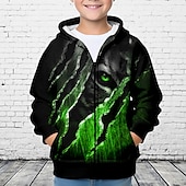 billiga Pojkens 3D-djur-Pojkar 3D Tiger Huvtröja Kappa Ytterkläder Långärmad 3D-tryck Höst Vinter Mode Streetwear Häftig Polyester Barn 3-12 år Utomhus Ledigt Dagligen Normal