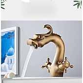 economico Classici-rubinetto per lavabo da bagno per vasca, novità stile lungo a forma di drago con montaggio esterno rubinetti per vasca da bagno alti con due maniglie e un foro in ottone antico