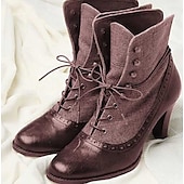 tanie Buty vintage-damskie wiktoriańskie sznurowane botki z detalami w stylu vintage brogs – buty na wysokim obcasie ze sztucznej skóry i materiału w stylu retro