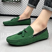 cheap Men&#039;s Slip-ons &amp; Loafers-Men&#039;s Orange and Blue Suede Driving Loafers with Tassel Detail and Non-Slip Rubber Sole - Stylish and Comfortable for Casual and Driving Wear