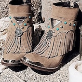 levne Cowboy &amp; Western Boots-dámské boho třásňové kotníkové boty s kouzlem lapače snů, ideální na festivalové nošení i běžné outfity