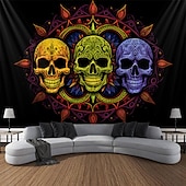 cheap Halloween Wall Tapestries-Halloween Blacklight Tapestry UV Reactive Glow in the Dark Glow Party Neon Skulls Totem Psychedelic Trippy Misty Hanging Tapestry Wall Art Mural for Living Room Bedroom