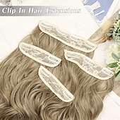 voordelige Clip-in-extensies-Synthetische uitbreidingen Klemmen Synthetisch haar Lang Haarextensies Clip-in 4 stuks Zacht Hittebestendig Pluizig Dames
