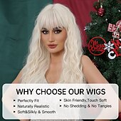 economico Parrucche trendy sintetiche-parrucca sintetica uniformi costumi di carriera principessa riccia onda di acqua parte centrale parrucca taglio di capelli a strati 26 pollici bianco capelli sintetici cosplay delle donne di modo del