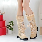 abordables Bottes de neige et d&#039;hiver-bottes d&#039;hiver noires à lacets pour femmes avec bordure en fausse fourrure, détails à pompons et semelle antidérapante robuste pour la neige et le froid en extérieur