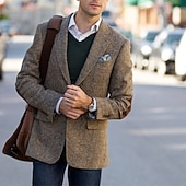  giacca blazer in tweed a spina di pesce da uomo vintage taglie forti vestibilità regolare monopetto due bottoni verde cachi