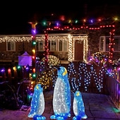 tanie zewnętrzne lampki choinkowe-3 szt. świecących pingwinów bożonarodzeniowych dekoracje ogrodowe na patio 11" świecące dekoracje pingwinów na Boże Narodzenie zewnętrzne dekoracje na taras trawnika