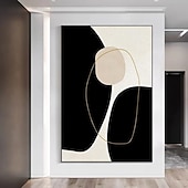 billiga Abstrakta målningar-svart och vit minimalistisk väggkonst canvasdekoration handgjord abstrakt oljemålning vardagsrum sovrum inredning (ingen ram)
