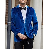 cheap Men&#039;s Blazers-Men&#039;s Velvet Blazer Blazer Business Formal Evening Wedding Party Fashion Casual Spring &amp;  Fall Polyester Plain Pocket Casual / Daily Single Breasted Two-button Blazer Black Red Blue Purple